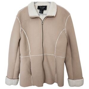 Fu Da faux‎ suede faux shearling zip up short length coat jacket women's …